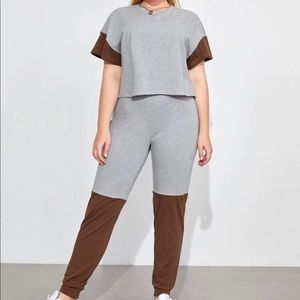 Grey/brown tee/jogger SET cotton 4X-shein